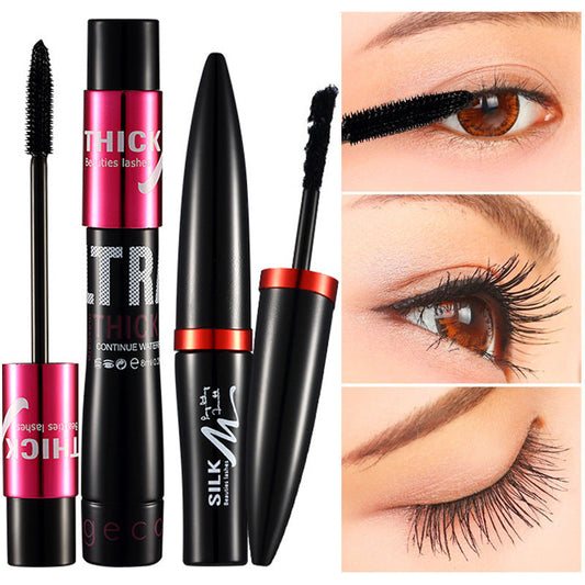 GECOMO Silk Fiber Mascara Set - Waterproof, Thickening, Long-lasting, Non-Smudge, Dual Tube, For Thick and Long Eyelashes